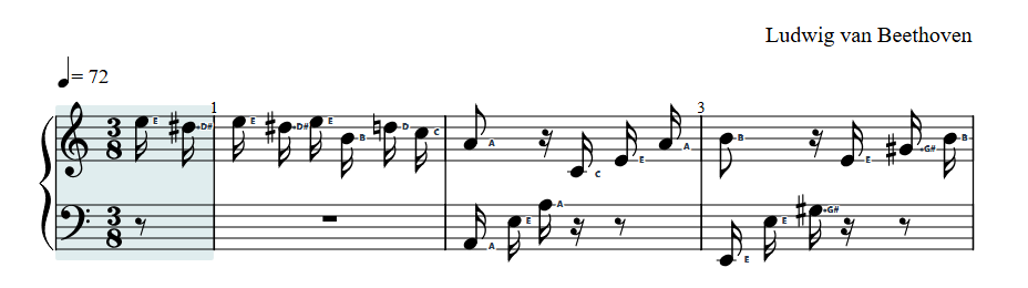 SheetSnap's Fur Elise opening-theme arrangement with note names on both staves